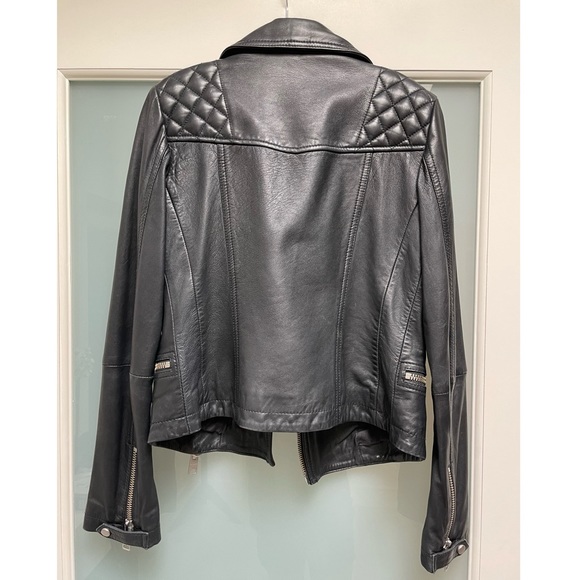 ALL SAINTS Women Bleeker Biker Cargo Leather Jacket Moto Black 0 XS 32 EUC - Picture 3 of 15